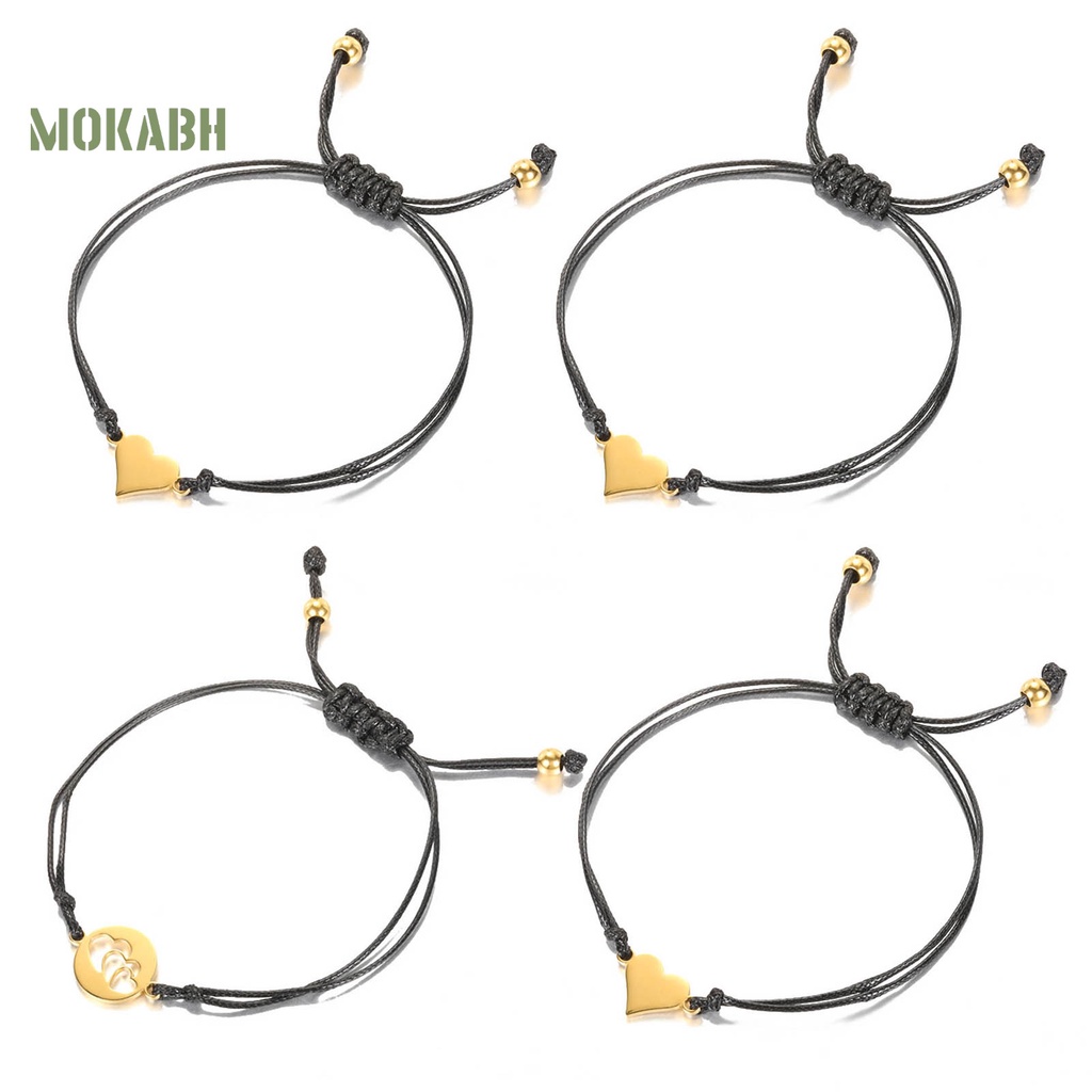Set 2 / 3 / 4 Vòng Tay Dây Bện Mặt Trái Tim Điều Chỉnh Được