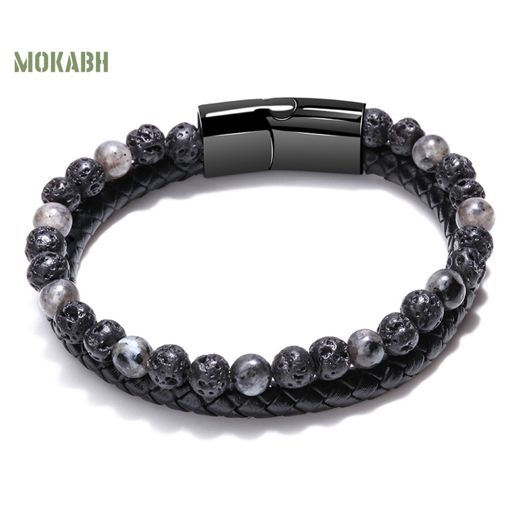 Vòng Tay Da Hai Lớp Chống Phai Màu Phong Cách Cổ Điển Cho Nam