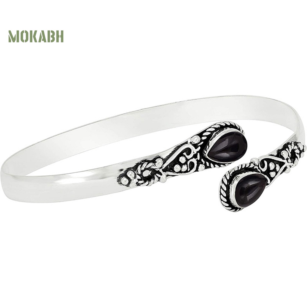 [Mới] Vòng Đeo Tay Dạng Hở Đính Đá Ngọc Lam Giả Hình Giọt Nước Thủ Công Có Thể Điều Chỉnh Trang Sức Cá Tính