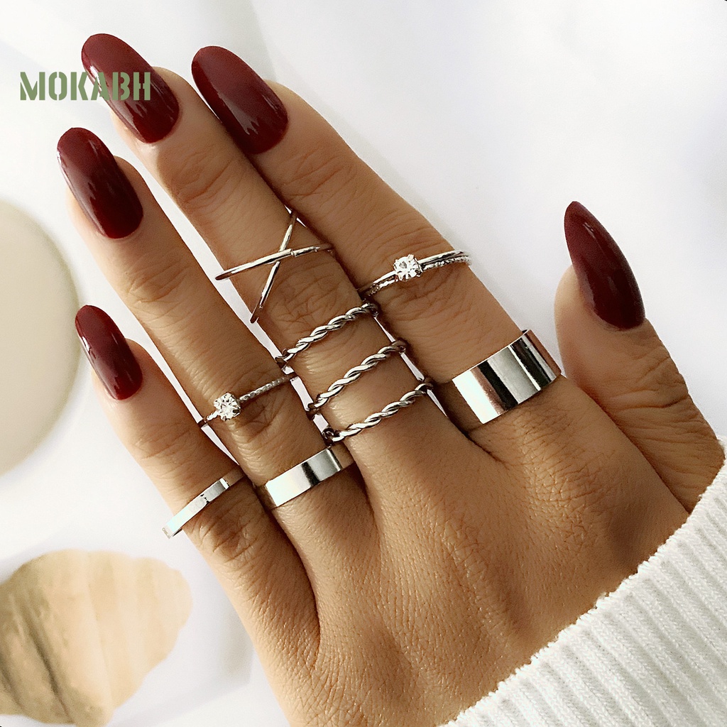 [Mới] Set 9 Nhẫn Hở Mạ Điện Họa Tiết Hình Học Xoắn Cổ Điển Có Thể Điều Chỉnh Làm Quà Tặng Trang Sức