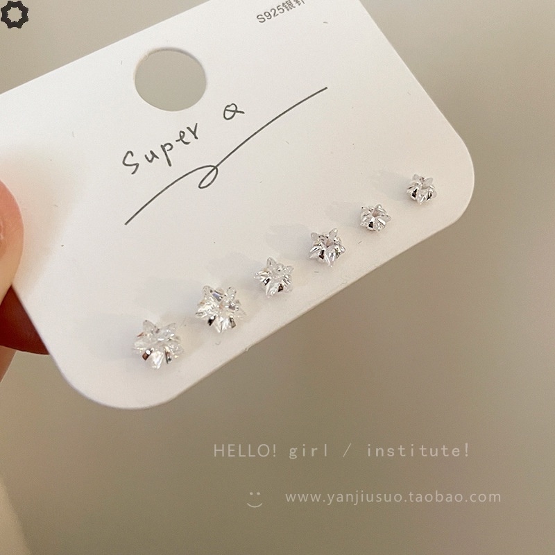 Bông Tai Mạ Bạc 925 Hình Ngôi Sao Năm Cánh Đính Đá Zircon Phong Cách Hàn Quốc