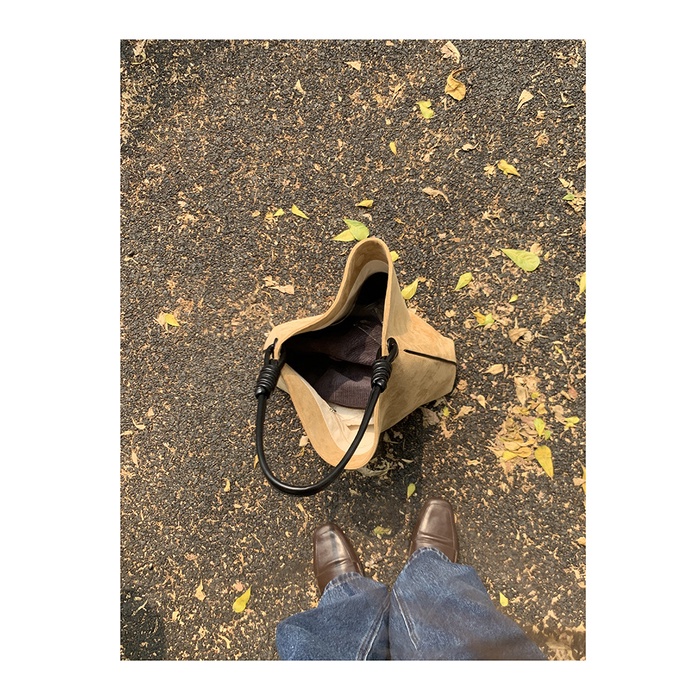 Túi Xách Da Lộn Cỡ Lớn Màu Sắc Tương Phản Phong Cách Hàn Quốc Thời Trang Thu Đông Cho Nữ