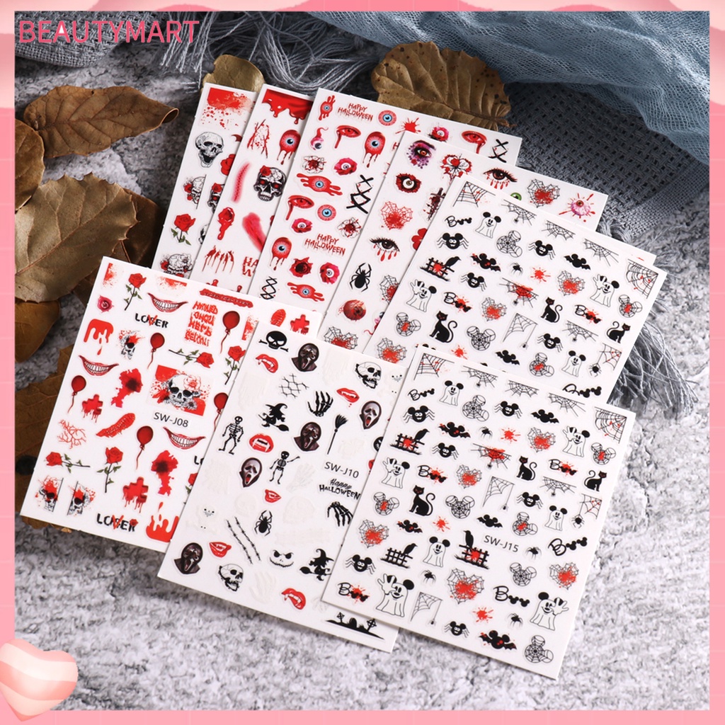 [beautymart] Đề Can Dán Móng Tay Tự Dính Chống Thấm Nước Siêu Mỏng Dễ Sử Dụng Phong Cách Halloween Thú Cưng