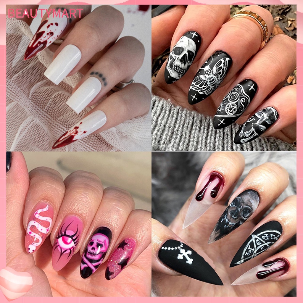 [beautymart] Đề Can Dán Móng Tay Tự Dính Chống Thấm Nước Siêu Mỏng Dễ Sử Dụng Phong Cách Halloween Thú Cưng