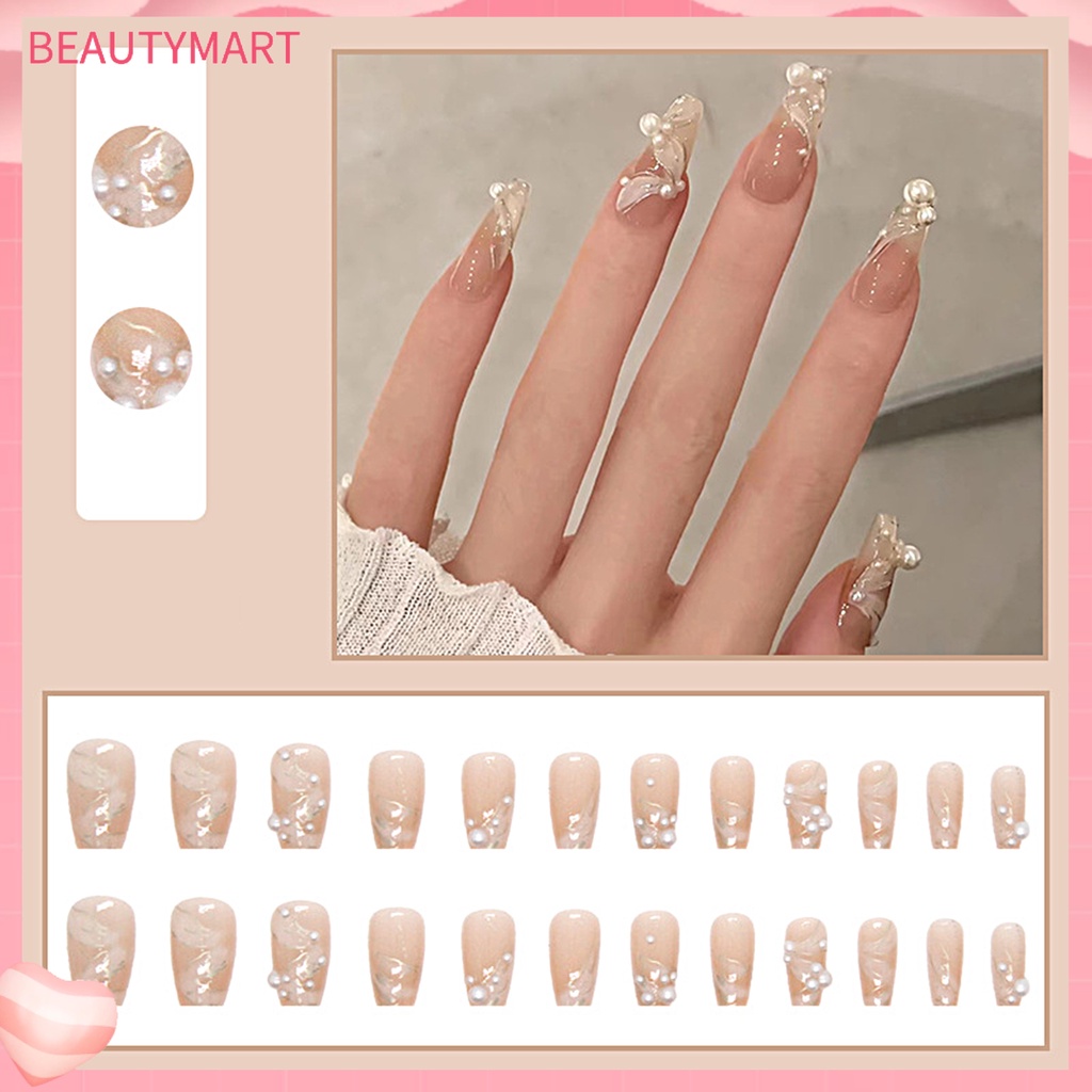 Bộ 24 Móng Tay Giả Trong Suốt Dạng Nhấn Độ Bóng Cao DIY