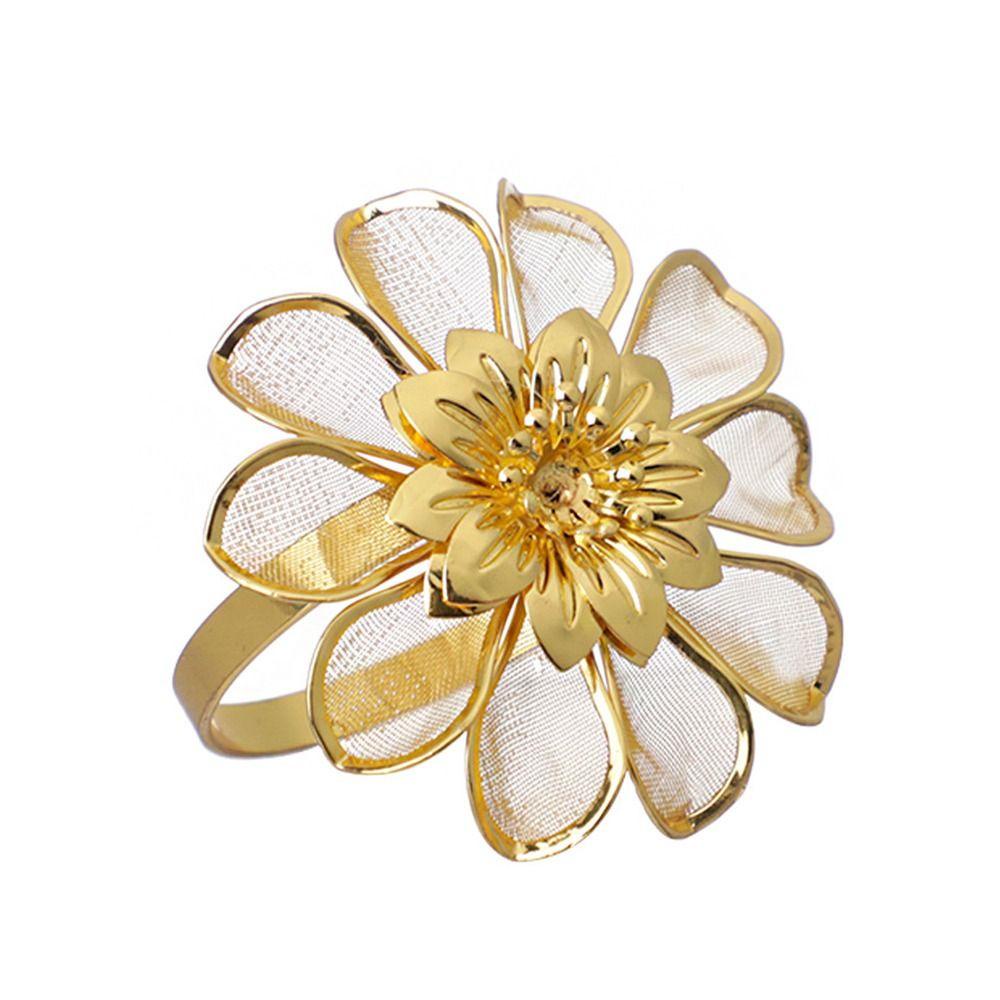 Bộ 4 Vòng Giữ Khăn Ăn Họa Tiết Hoa Khoét Rỗng Thủ Công Trang Trí Khách Sạn Giá Đỡ