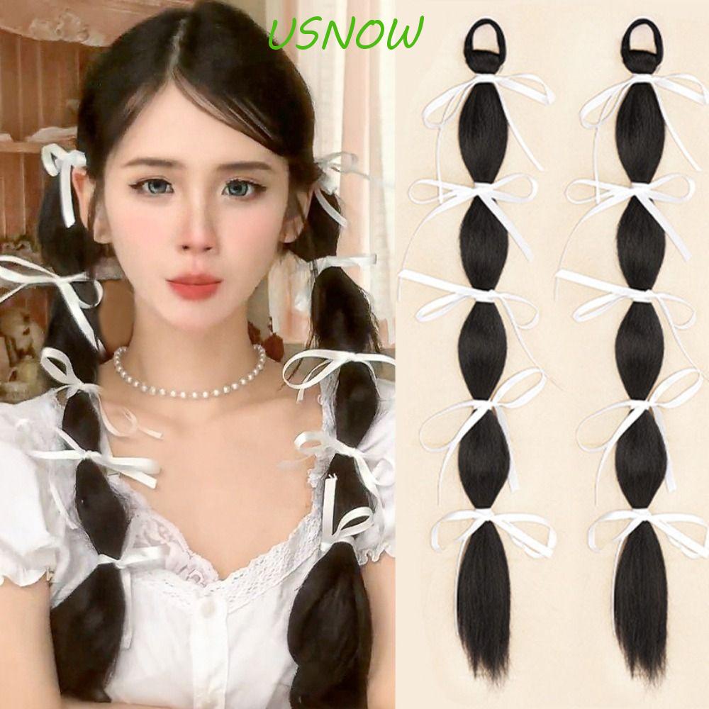 Tóc Giả Thắt Nơ Ruy Băng Bằng Sợi Tổng Hợp Màu Nâu Co Giãn Chịu Nhiệt Dễ Thương Cho Nữ