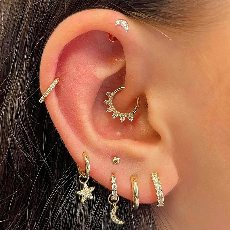 1 Khuyên Xỏ Cơ Thể Helix Đính Đá Zircon Hình Mặt Trăng Ngôi Sao Nhỏ Màu Vàng Thời Trang 2023 Dành Cho Bạn Nữ