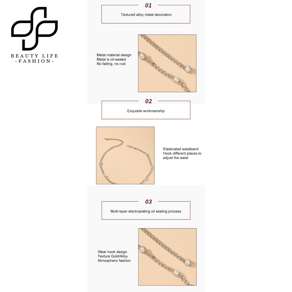 Dây Xích Đeo Thắt Lưng Mạ Bạc Đính Ngọc Trai Nhân Tạo Có Thể Điều Chỉnh Thời Trang Cho Nữ