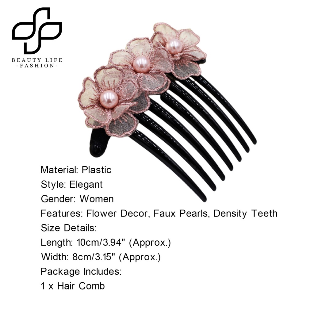 Lược Cài Tóc Mật Độ Chống Trượt Thêu Hoa Đính Ngọc Trai Giả Dễ Thương