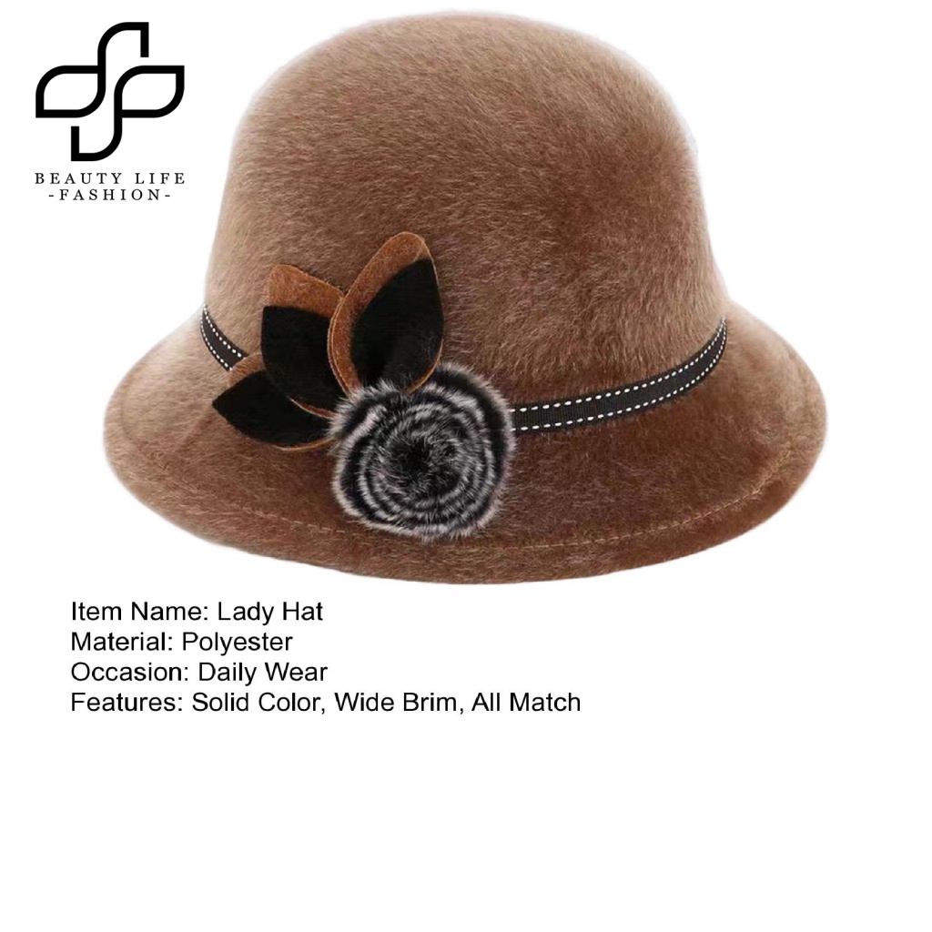 Nón Vành Rộng Màu Trơn Giữ Ấm Mùa Thu Đông Cho Nữ