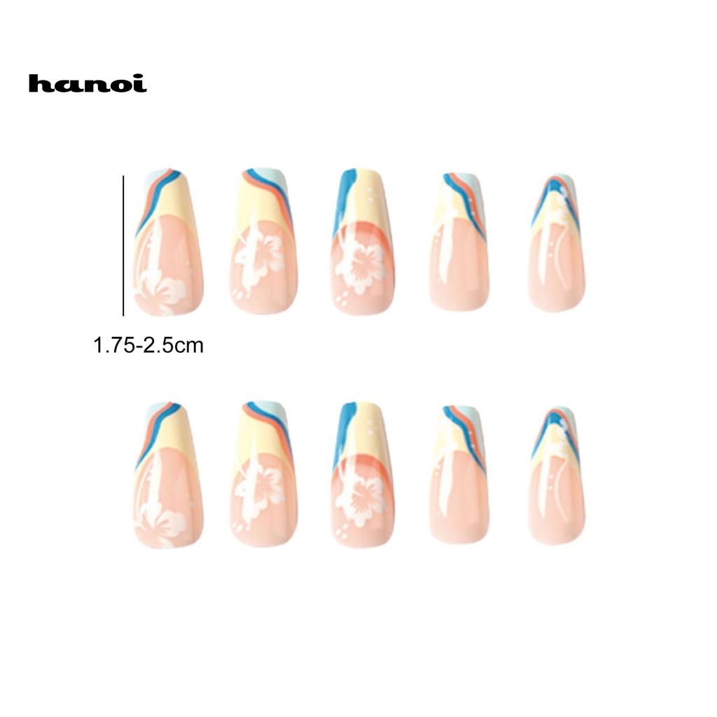 Set 24 Móng Tay Giả Dạng Nhấn In Hoa Màu Sắc Tương Phản Trang Trí Cho Nữ