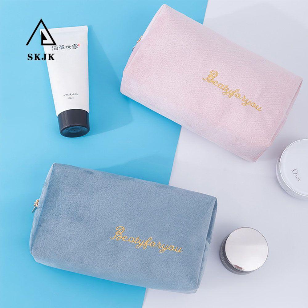 Túi đựng mỹ phẩm SKJK bằng vải nhung mềm sức chứa lớn có thể giặt sạch cho nữ