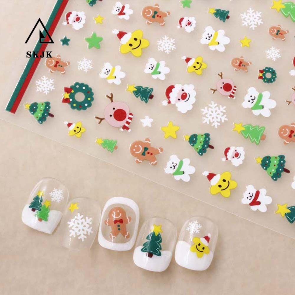 Miếng Dán Móng Tay Tự Dính Họa Tiết Giáng Sinh Hoạt Hình Dễ Thương