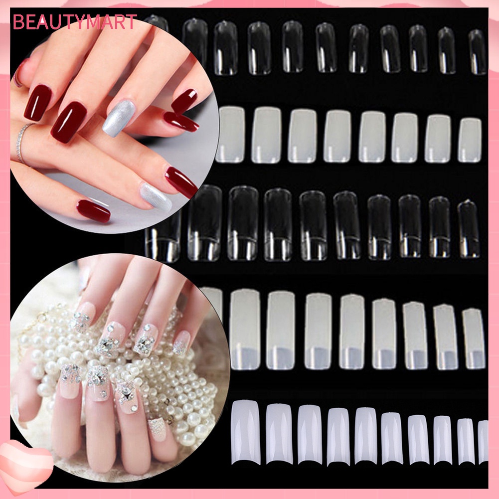 Bộ 500 Móng Tay Giả Trong Suốt Bằng Acrylic Màu Trắng Tự Nhiên