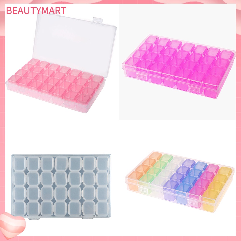 Hộp Đựng Phụ Kiện Trang Trí Móng Tay 28 Ngăn Trong Suốt Tiện Dụng Ốp