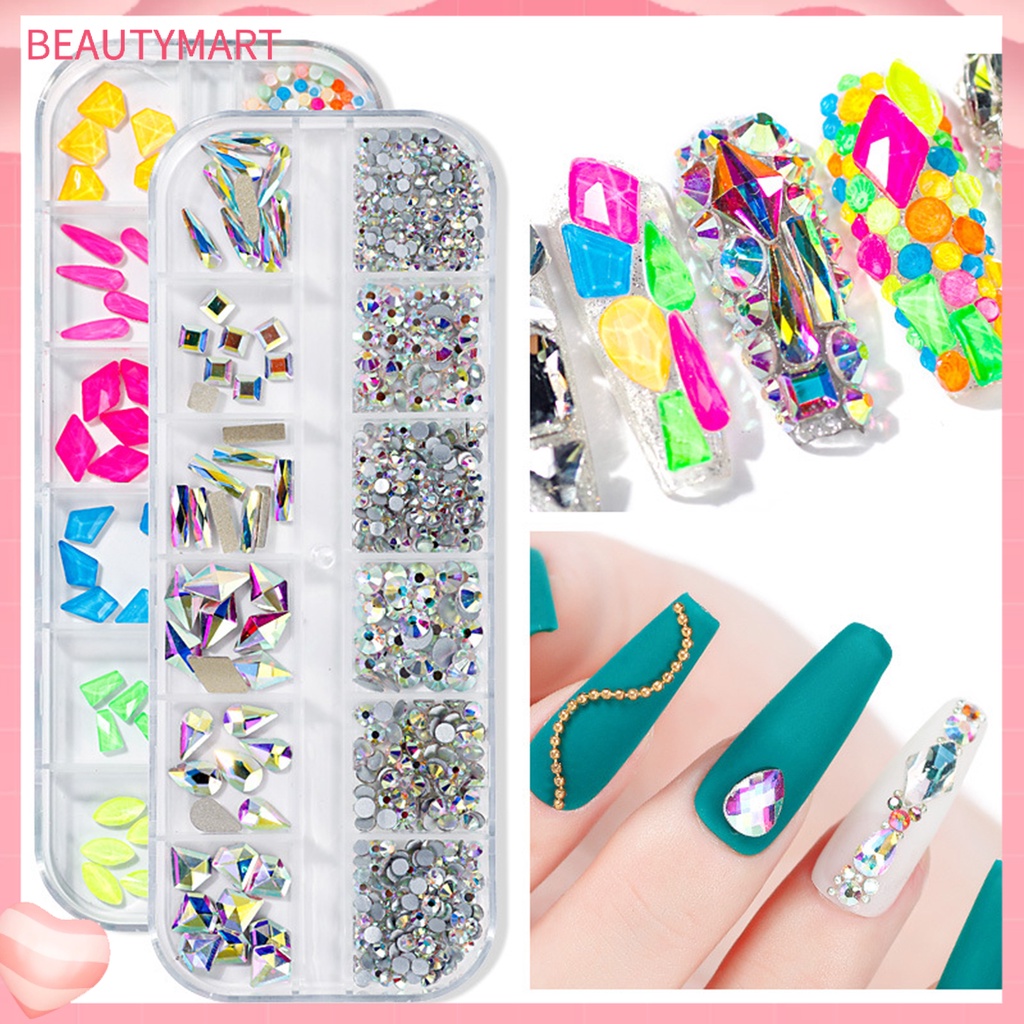 Hộp 12 Ngăn Đựng Hạt Đá Trang Trí Móng Tay Gọn Nhẹ DIY