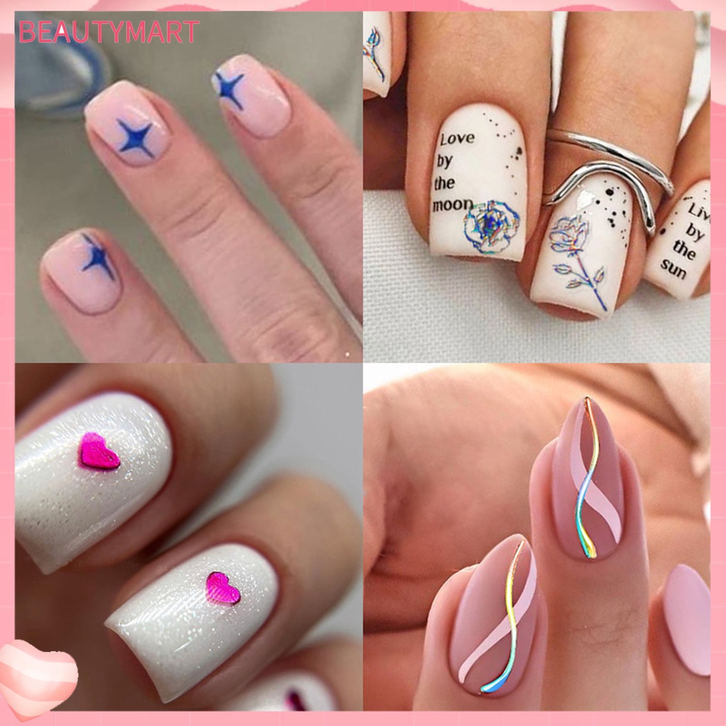 Miếng Dán Móng Tay Tự Dính Chống Nước Họa Tiết Hoa Bướm Trái Tim Xinh Xắn