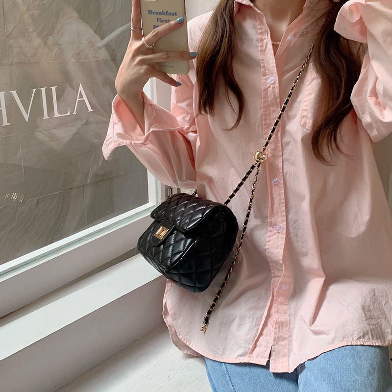 Túi Đeo Chéo Vai Có Dây Xích Trang Trí Bóng Vàng Thời Trang Dành Cho Nữ