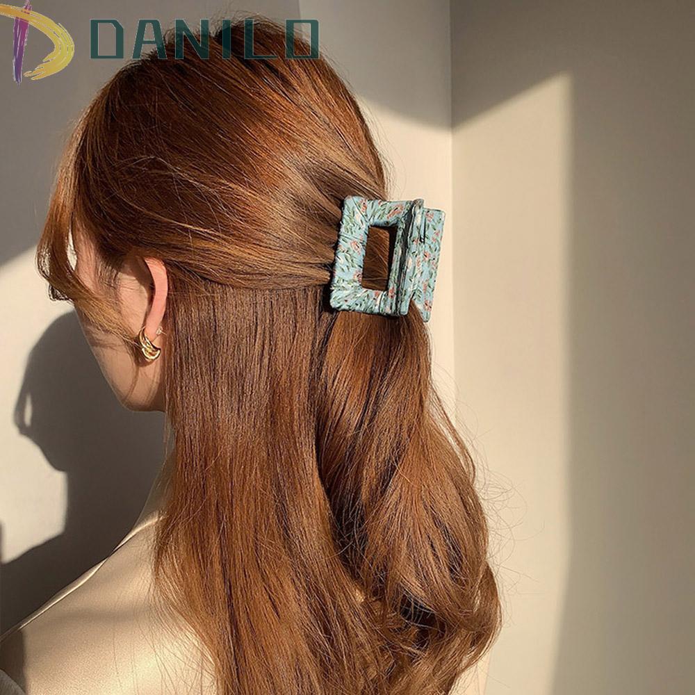 Kẹp Tóc Cá Mập Hình Vuông Lớn Bằng Vải In Hoa Cho Nữ