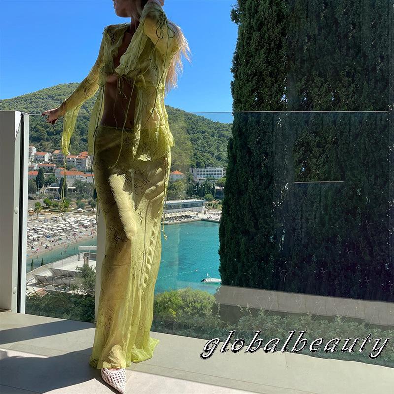 Bộ Trang Phục 2 Mảnh Gồm Áo Dài Tay Cổ Chữ V Thắt Dây Và Chân Váy Dài Thời Trang Mùa Xuân Cho Nữ