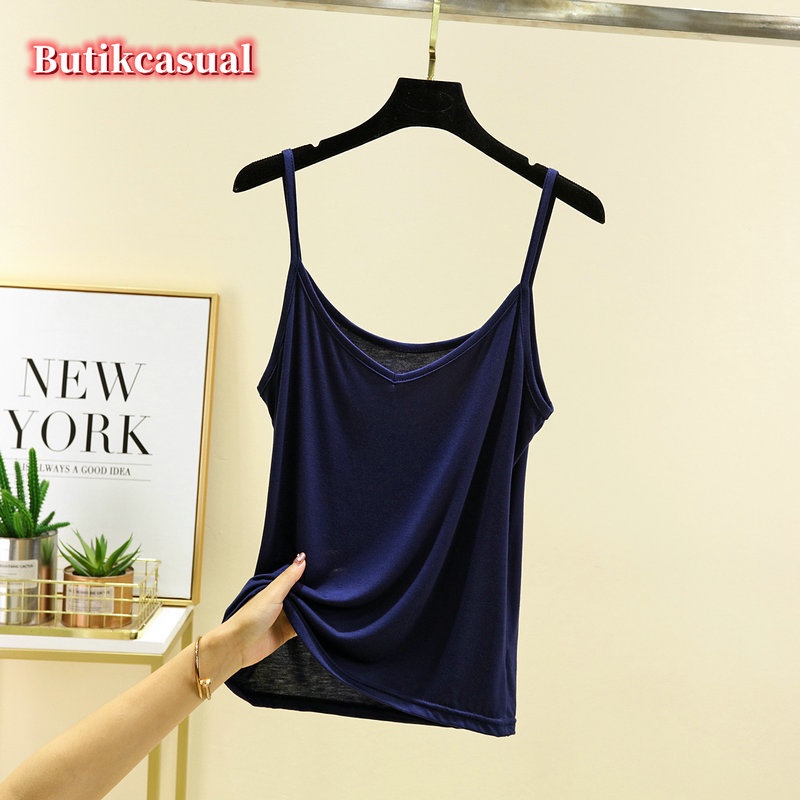 Áo Thun cotton Mỏng Sát Nách Cổ Chữ V Dáng Rộng Màu Trơn Thời Trang Mùa Hè 2023 Mới Cho Nữ