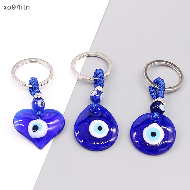 Móc Khóa Mặt Kính Hình Tròn / Trái Tim / Giọt Nước Mắt Xanh Dương Sáng Tạo Thời Trang Cho Nam Và Nữ