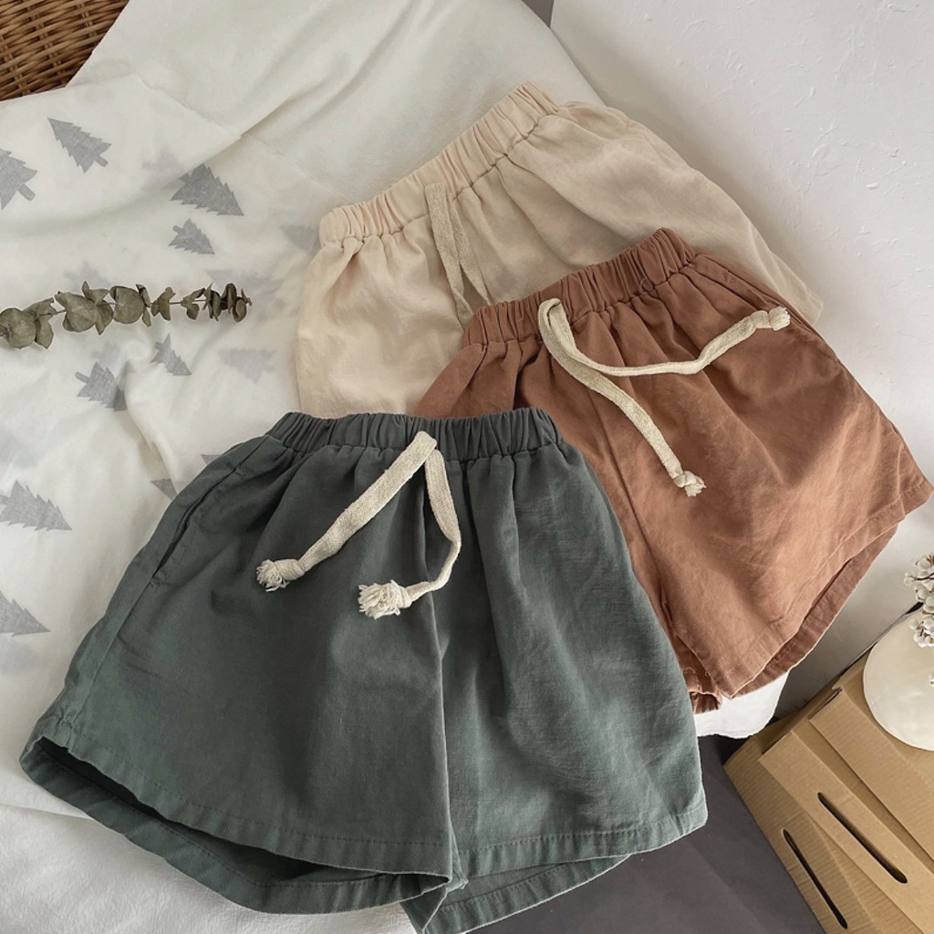 Quần Short cotton Lanh Màu Sắc Đơn Giản Phong Cách Nhật Bản Cho Bé