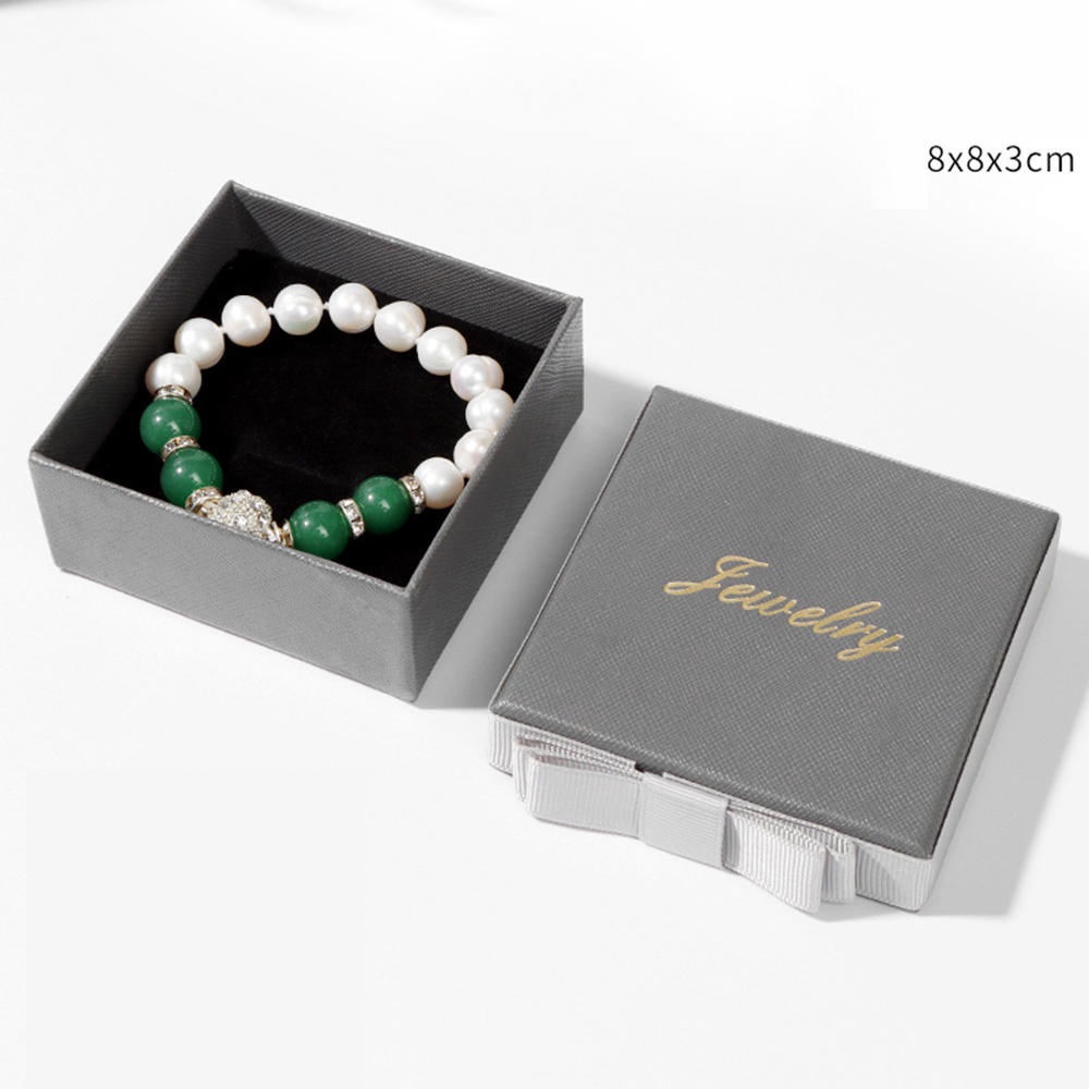 Hộp Đựng Trang Sức Hình Vuông Đính Nơ Xám Sang Trọng