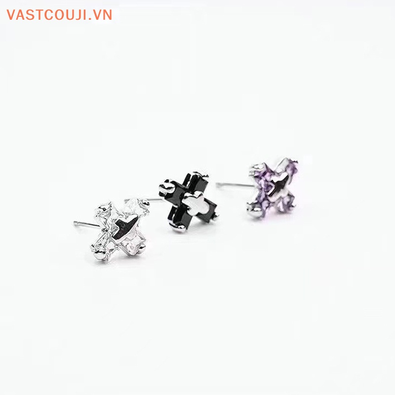 Đôi Bông Tai Chữ Thập Đính Đá Zircon Thời Trang Cho Nữ