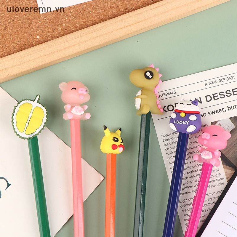 Set 10 Nắp Đậy Bút Chì Bằng Silicon Họa Tiết Hoạt Hình Dễ Thương