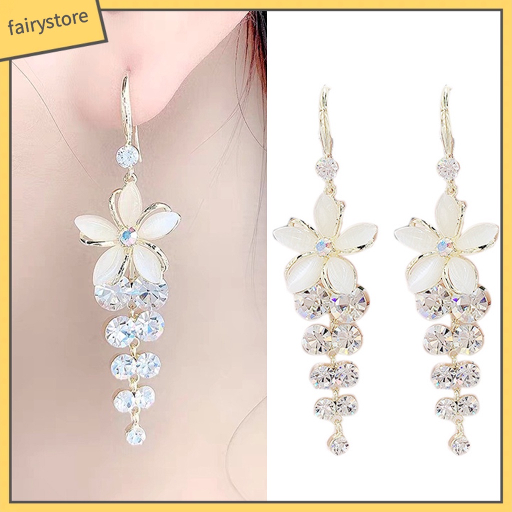 1 Đôi Bông Tai Dáng Dài Hình Hoa Đính Đá Lấp Lánh Thời Trang Cho Nữ