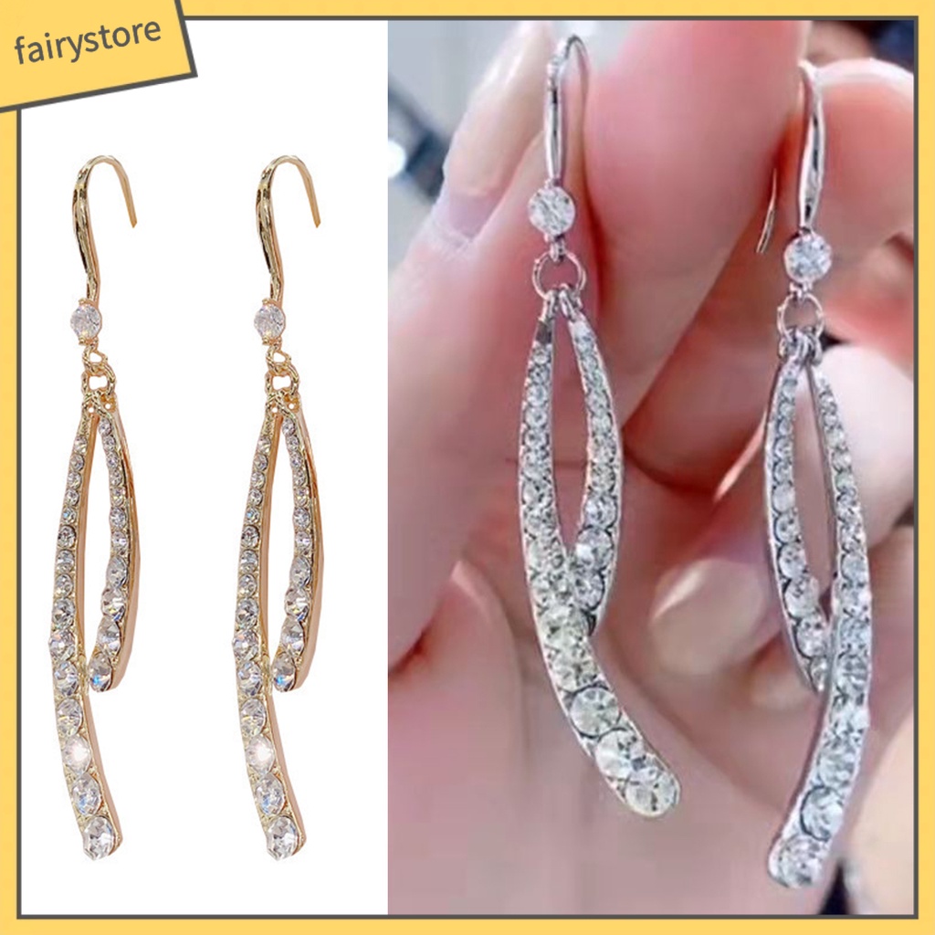 1 Đôi Bông Tai Dáng Dài Đính Đá Thanh Lịch Dành Cho Nữ