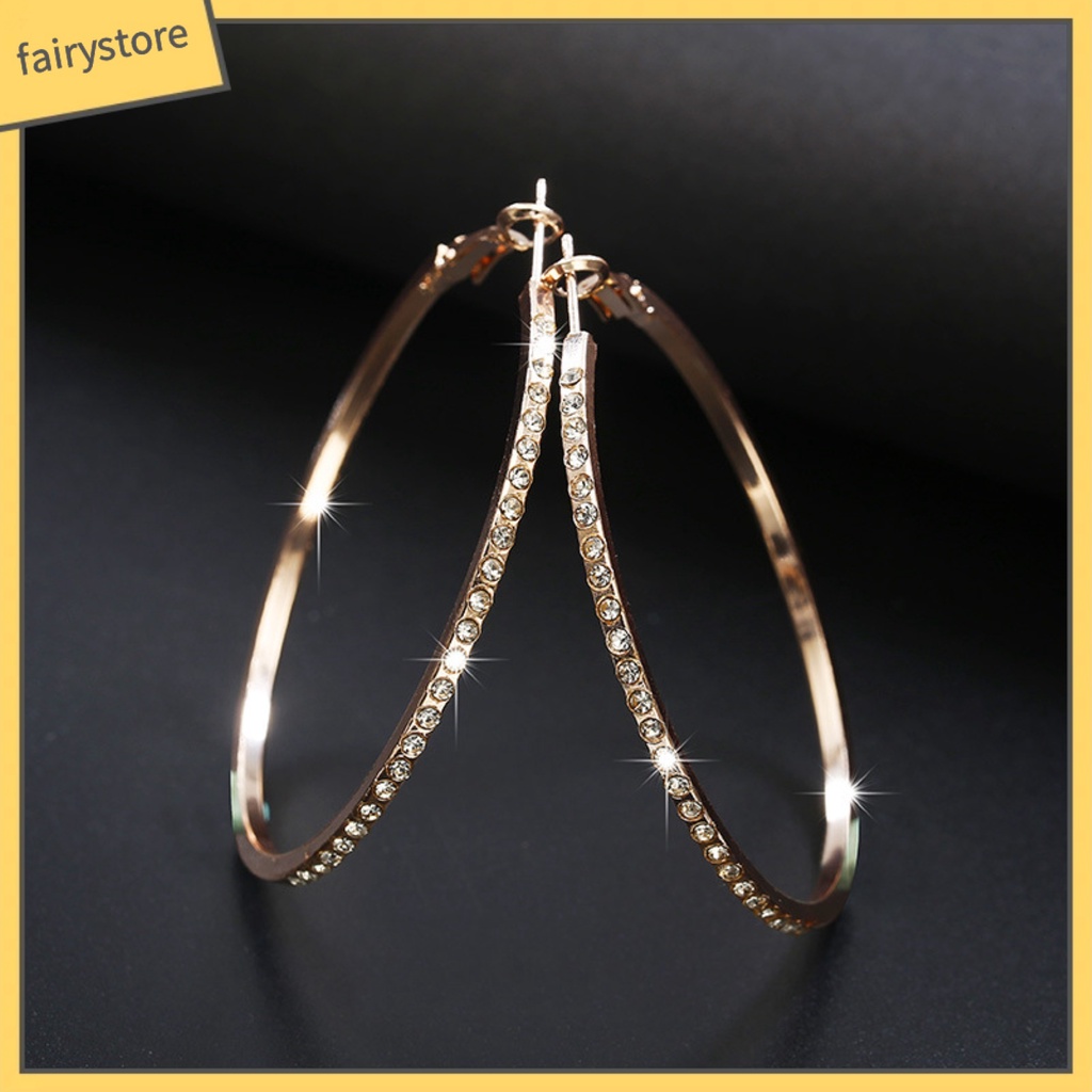 [FRO] Bông Tai Dạng Vòng Tròn Lớn Đính Đá Tinh Xảo Trang Trí Công Sở Tinh Tế Dành Cho Nữ