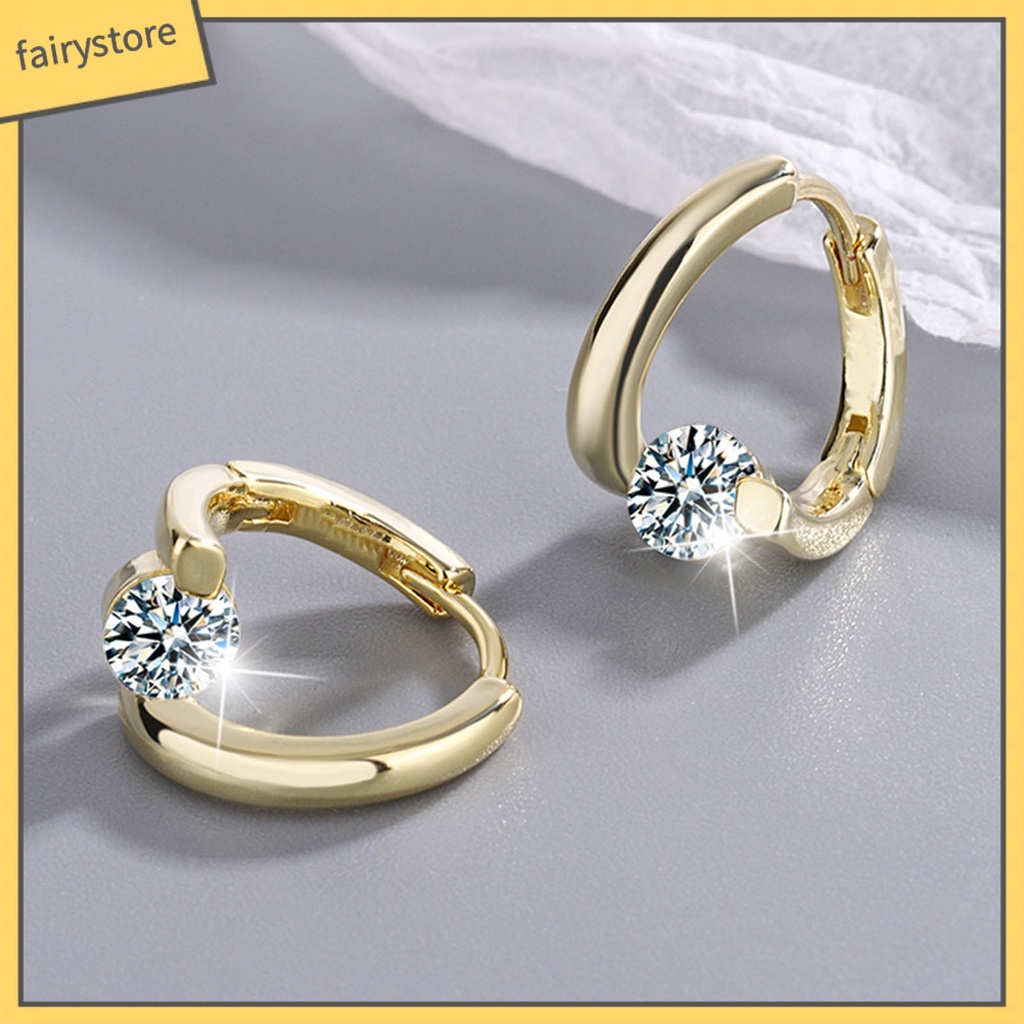 1 Đôi Bông Tai Hình Học Đính Đá Zircon Lấp Lánh Dành Cho Nữ