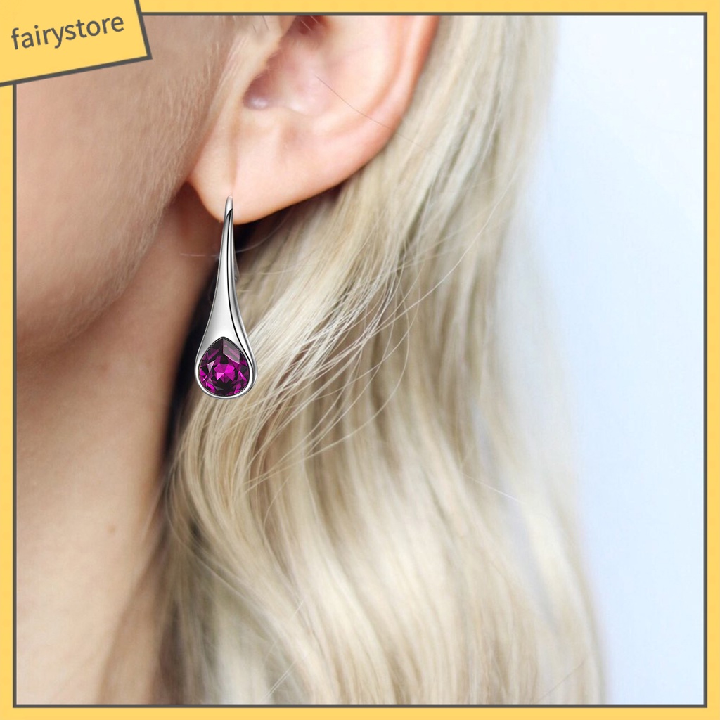 1 Đôi Bông Tai Hình Giọt Nước Đính Đá Thời Trang