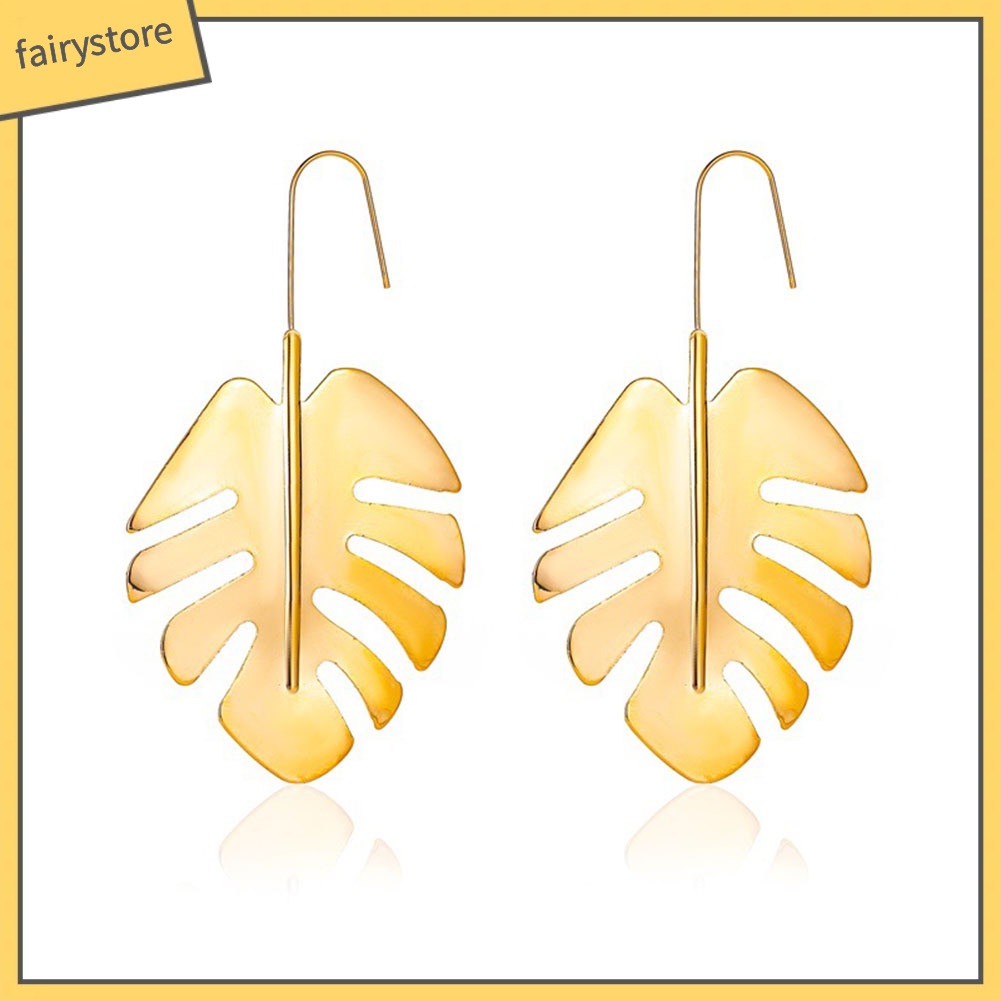 Bông Tai Hình Chiếc Lá Lớn Bằng Hợp Kim Thiết Kế Đục Lỗ Thời Trang Cho Nữ