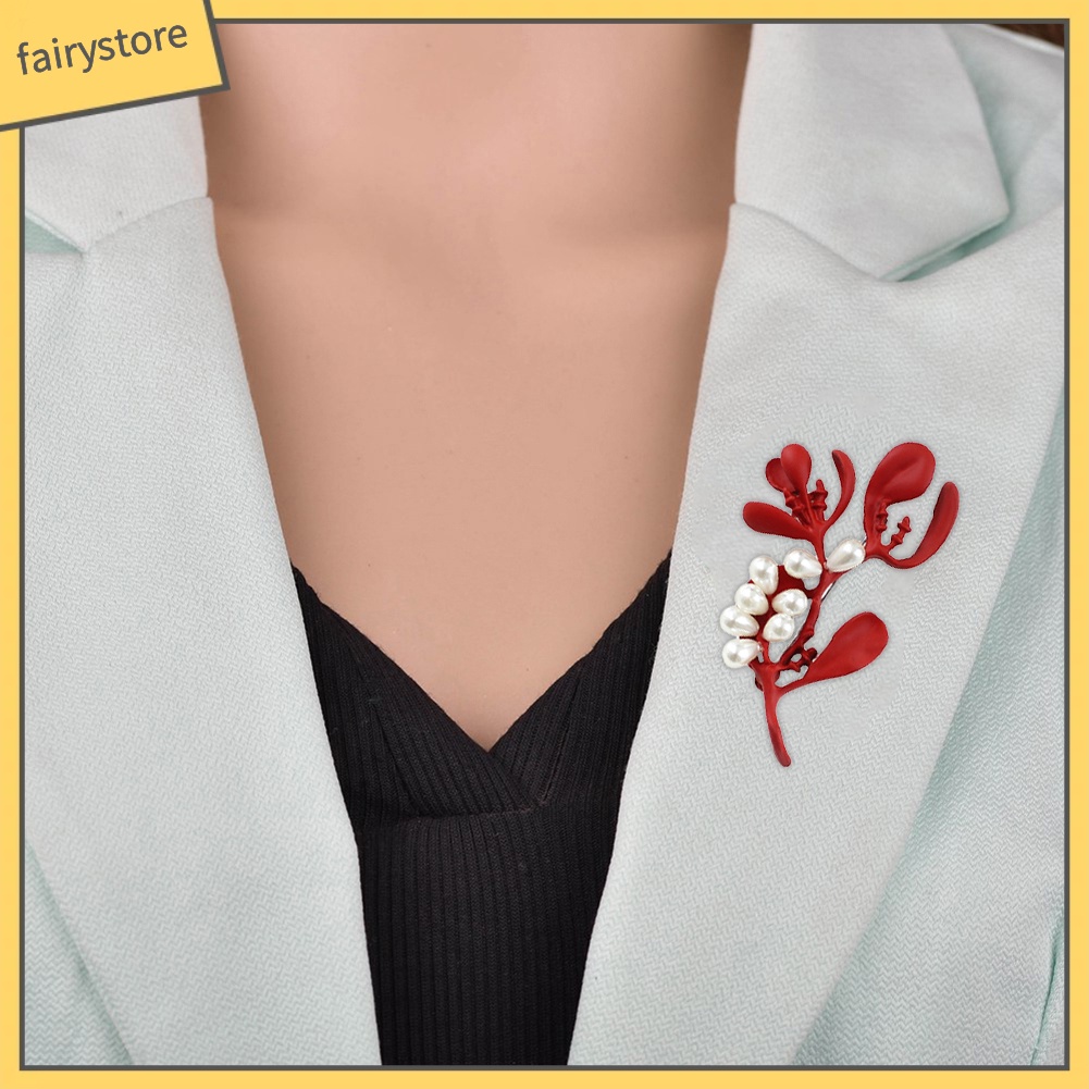 Ghim Cài Áo Hình Lá Đính Ngọc Trai Nhân Tạo Cho Nữ