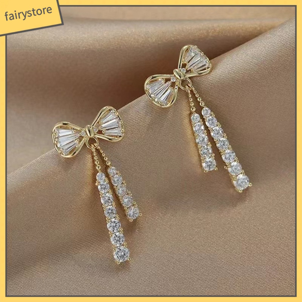 1 Đôi Bông Tai Hình Nơ Đính Đá Sang Trọng