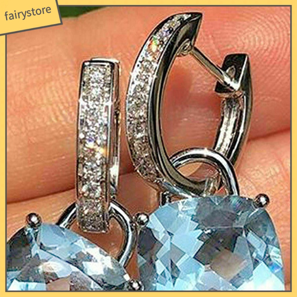 1 Đôi Bông Tai Hình Vuông Đính Đá Zircon Lấp Lánh Dành Cho Nữ