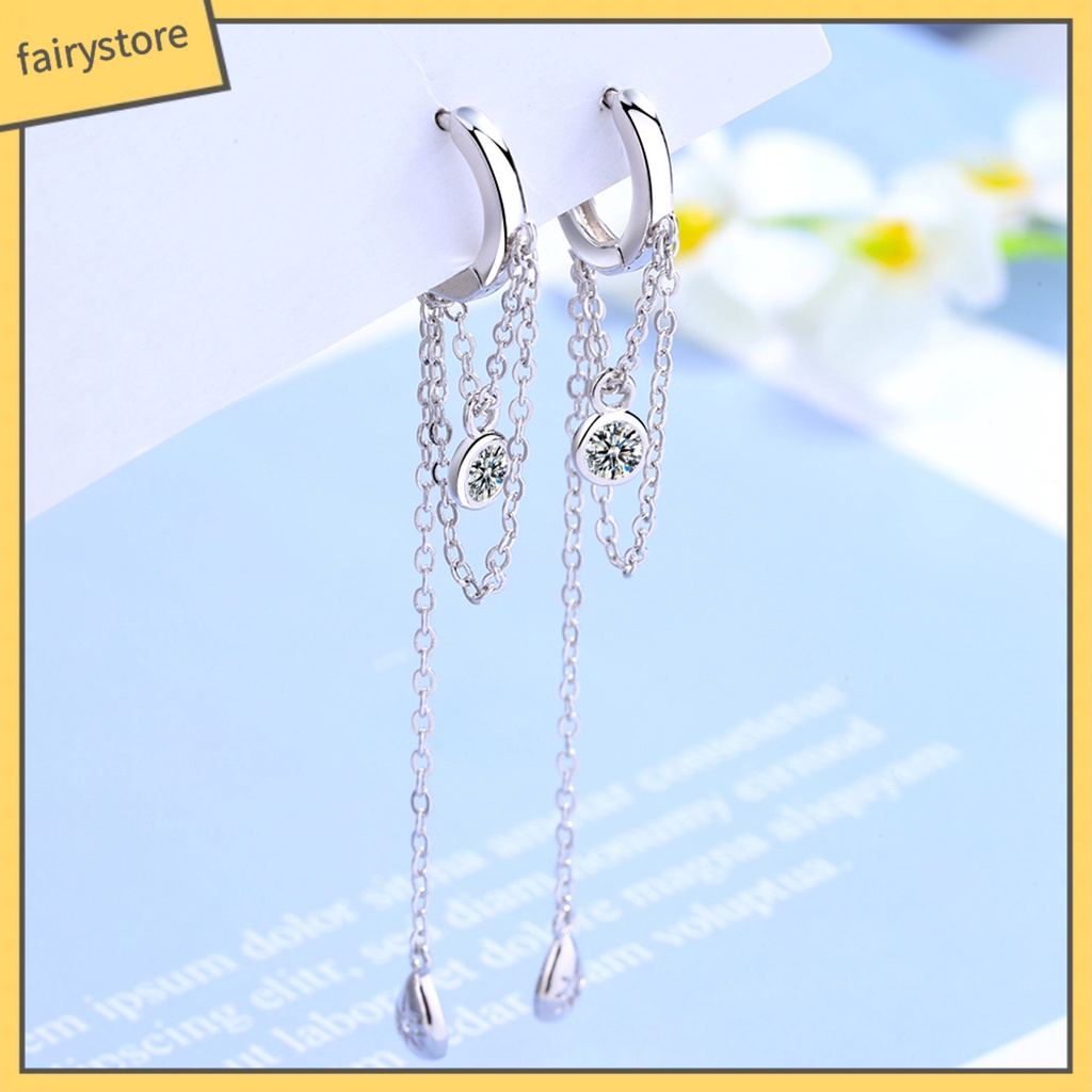 1 Đôi Bông Tai Kim Loại Dài Hình Giọt Nước Đính Đá Thời Trang Dành Cho Nữ