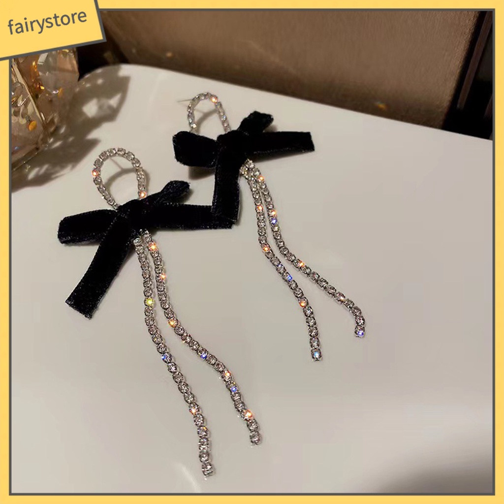 1 Đôi Bông Tai Hình Nơ Bằng Hợp Kim Lấp Lánh Chống Oxy Hóa Dành Cho Nữ