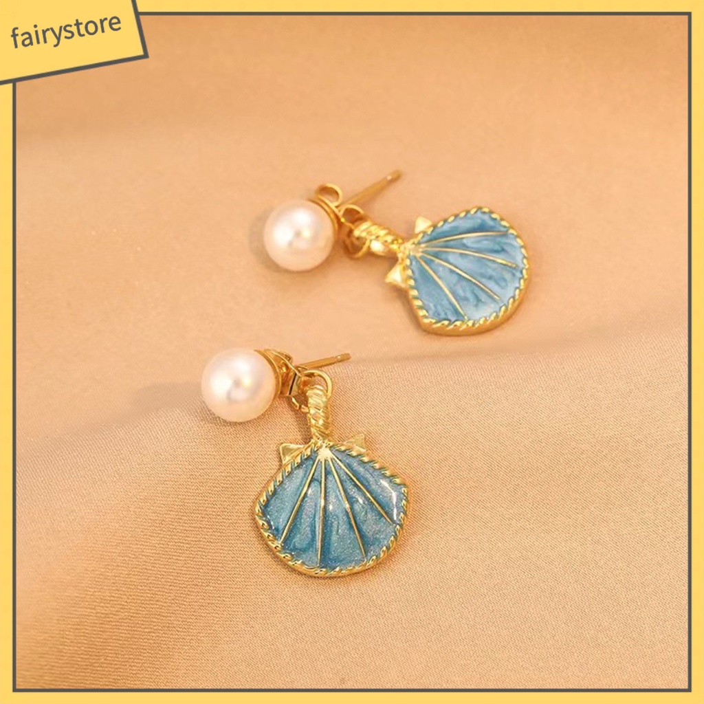 [FRO] 1 Đôi Bông Tai Vỏ Sò Hợp Kim Đính Ngọc Trai Nhân Tạo Nhẹ Nhàng Sang Trọng