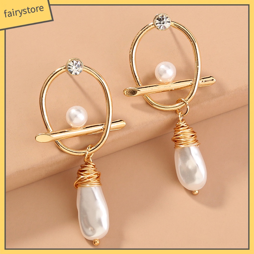 Bông Tai Handmade Đính Ngọc Trai Giả Bằng Hợp Kim Phong Cách Baroque Đơn Giản Dành Cho Nữ