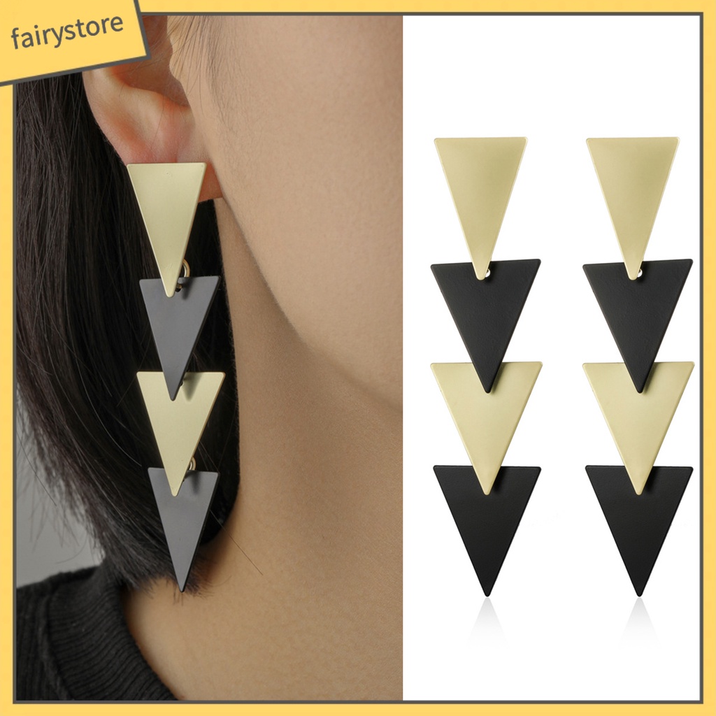1 Đôi Bông Tai Hình Tam Giác Mạ Điện Nhiều Màu Thời Trang