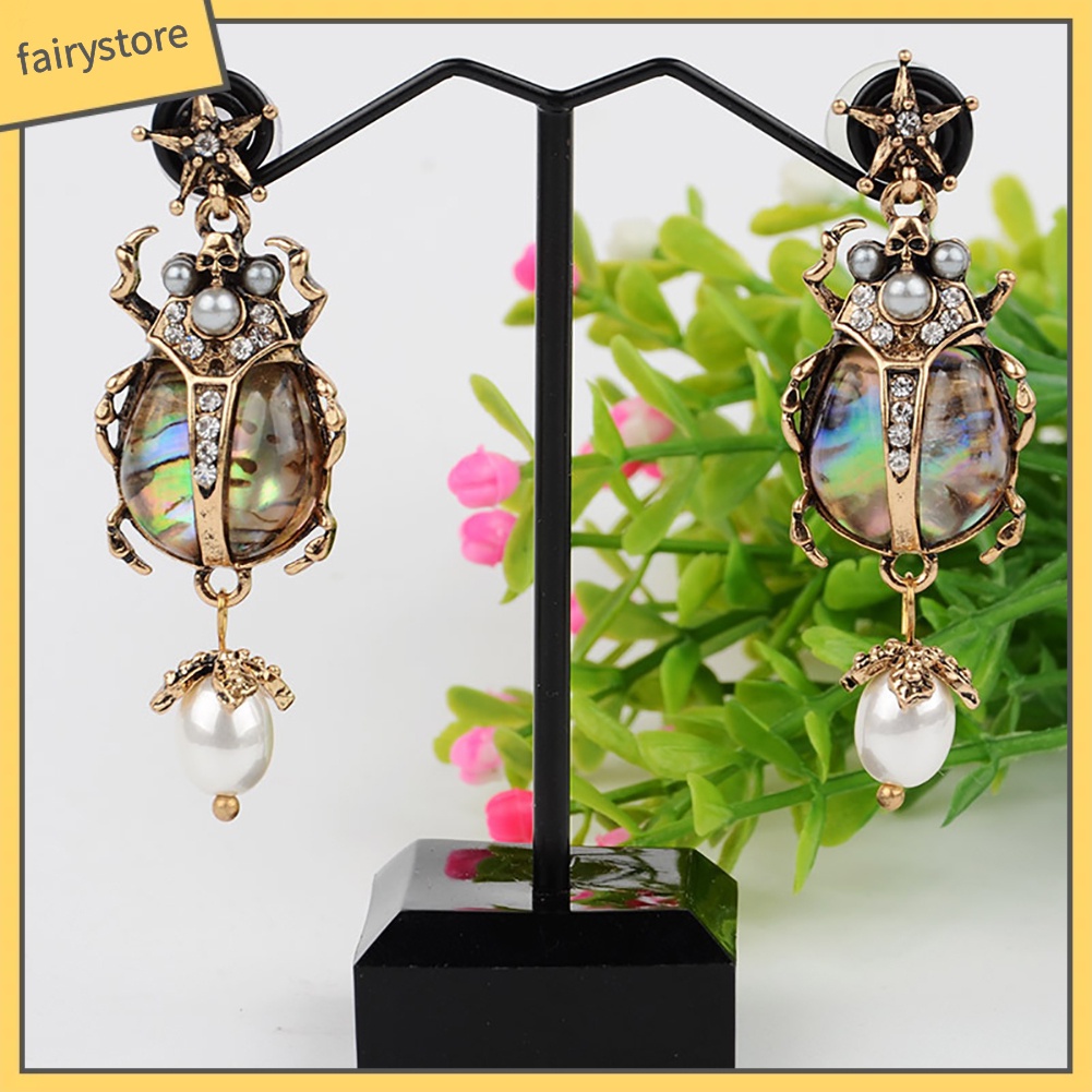 Khuyên Tai Đính Đá Ngọc Trai Nhân Tạo Hình Bọ Rùa Thời Trang Cho Nữ