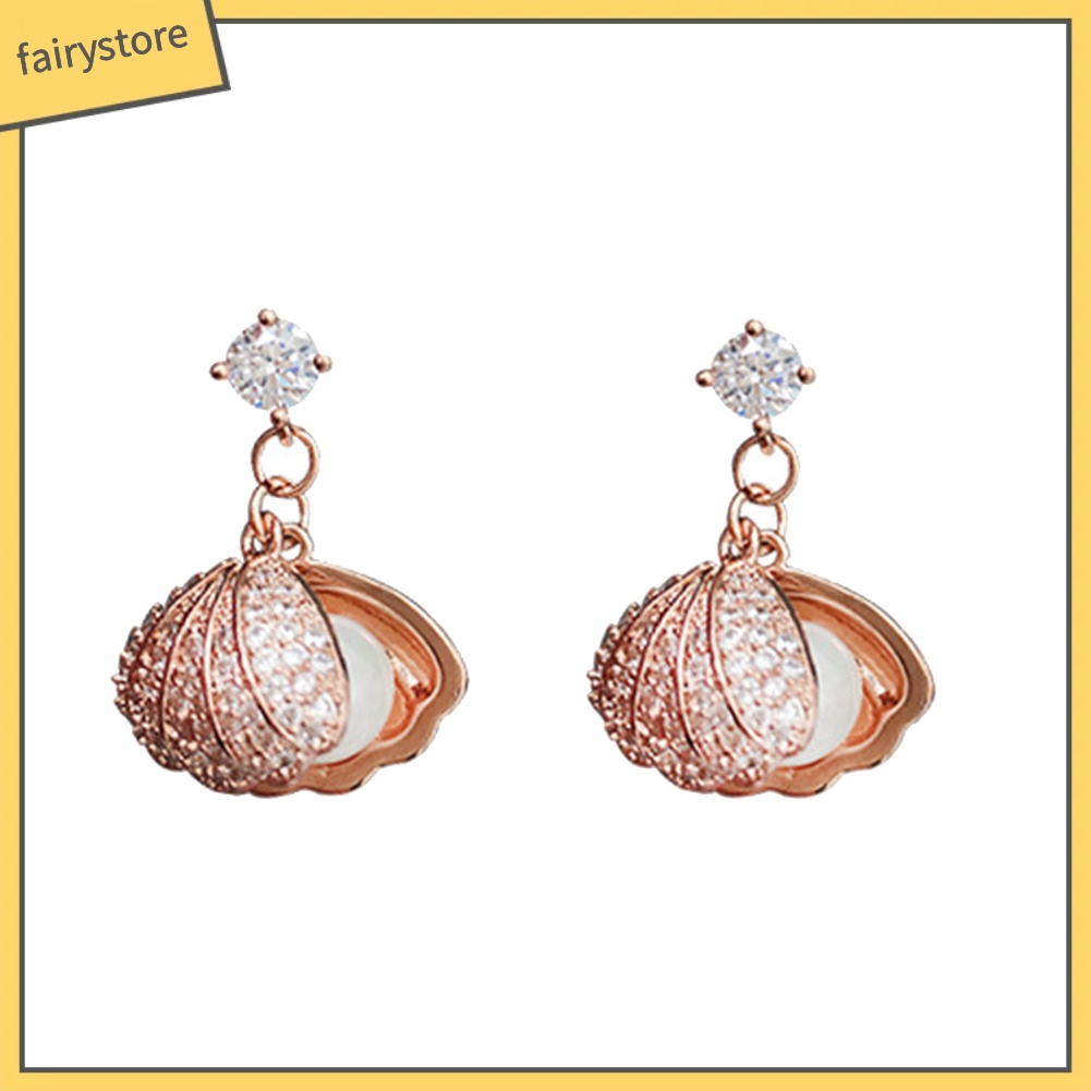 Bông Tai Hình Vỏ Sò Đính Ngọc Trai Nhân Tạo Thời Trang Dành Cho Nữ