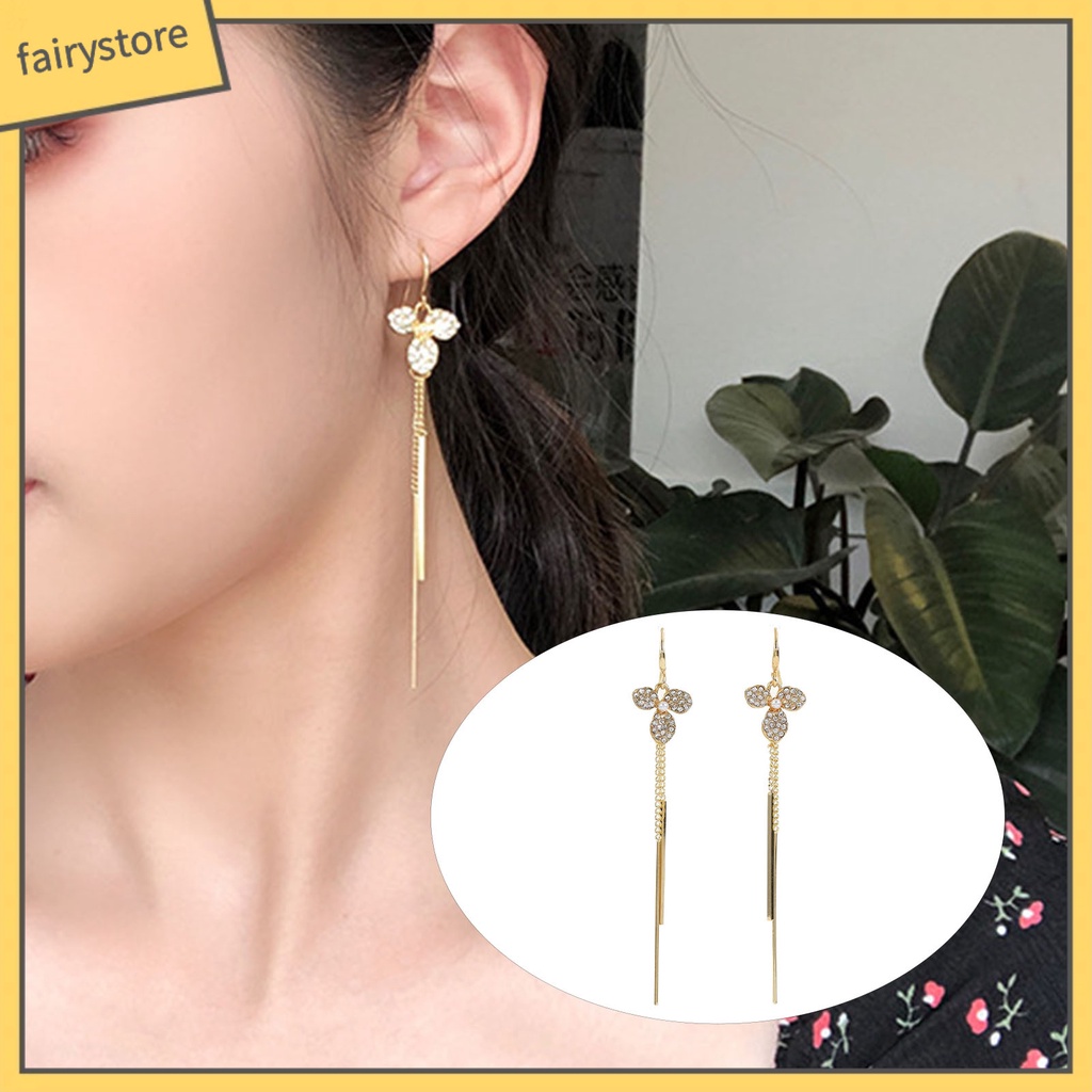 1 Đôi Bông Tai Tua Rua Dài Hình Cánh Hoa Chống Rỉ Sét Sang Trọng Cho Nữ