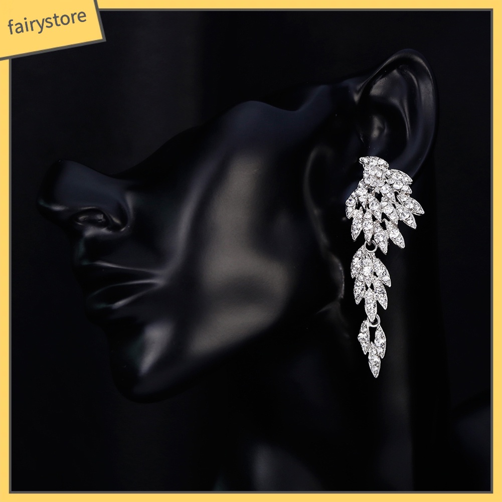 Bông Tai Dáng Dài Hình Đôi Cánh Đính Đá Trang Nhã Cho Nữ