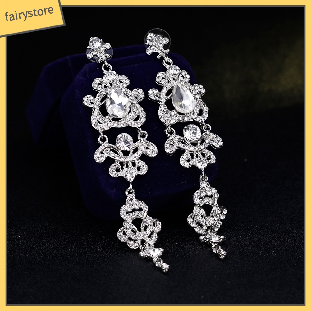 Bông Tai Dáng Dài Đính Đá Sang Trọng Cho Cô Dâu